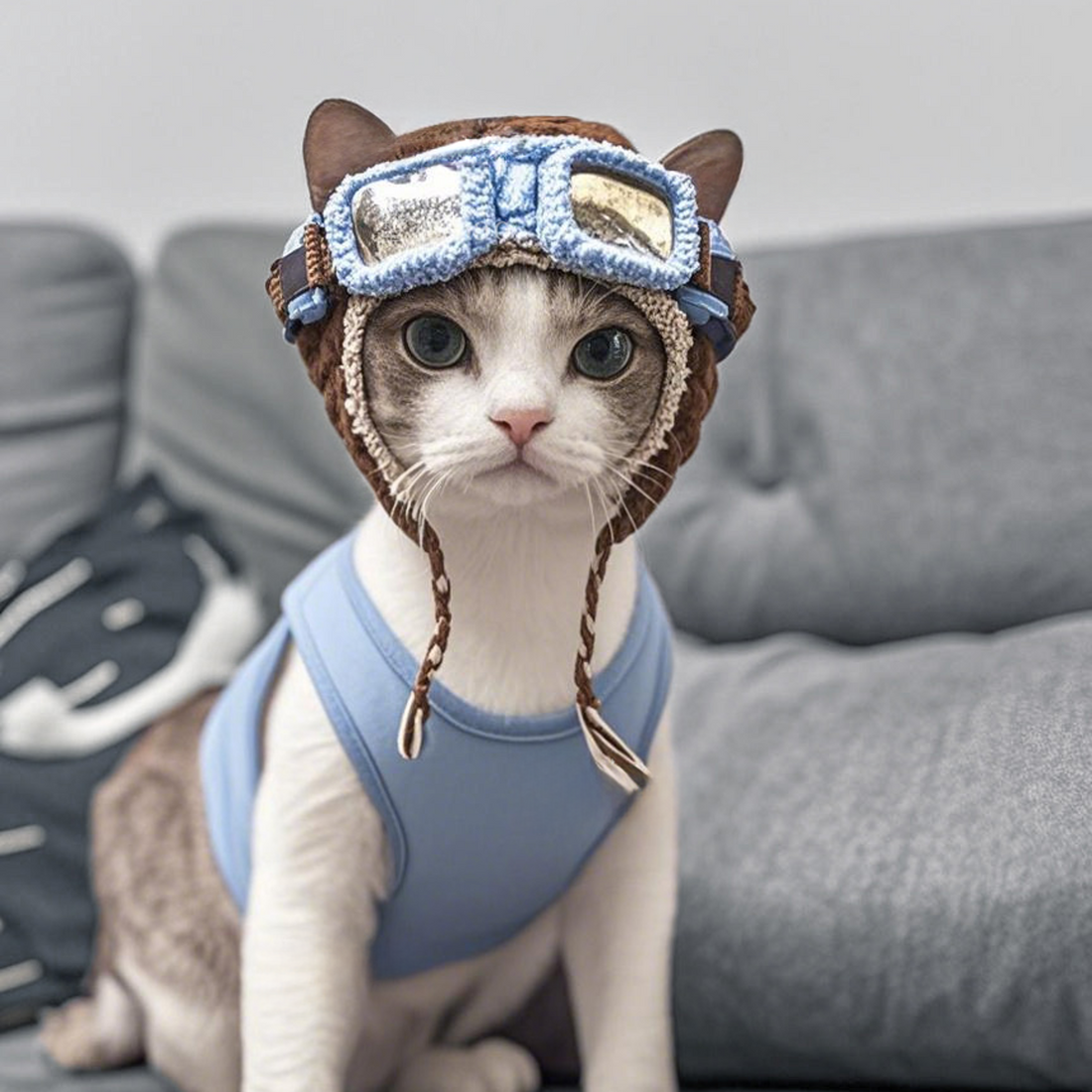 Cat Diving Mask Hat Handmade Ear-Out Design for Cats