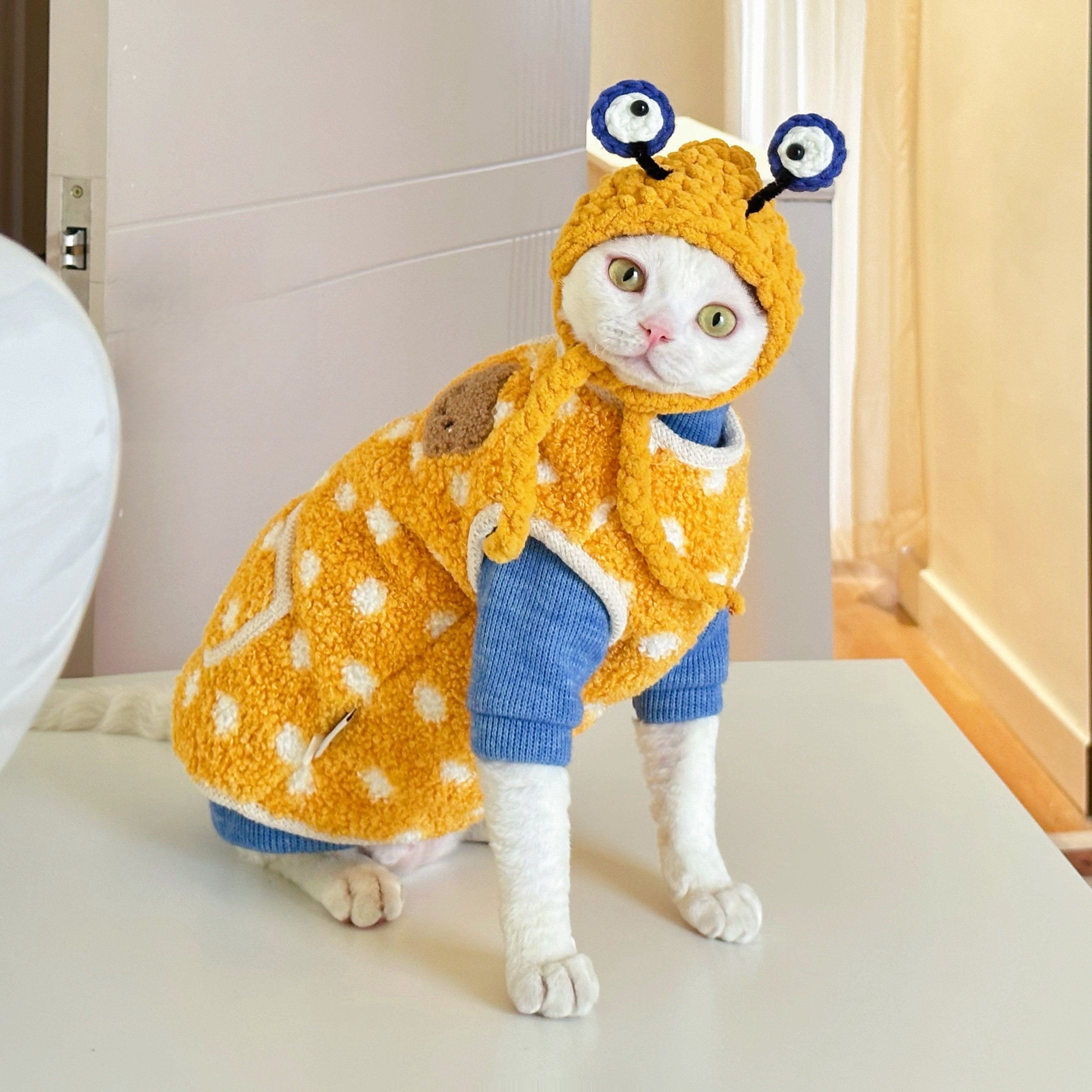 Yellow Polka Dots Fleece Onesies SphynxCat DevonRex Clothes