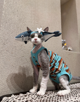 Shark Hat and Salmon Camisole for Sphynx Cat Cute Outfit