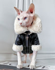 Sphynx Cat Biker Jacket – Faux Fur Lined Winter Coat for Hairless Cats