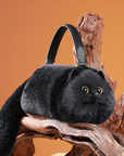 Black Shorthair Cat Bag Plush Shoulder Bag for Daily Use