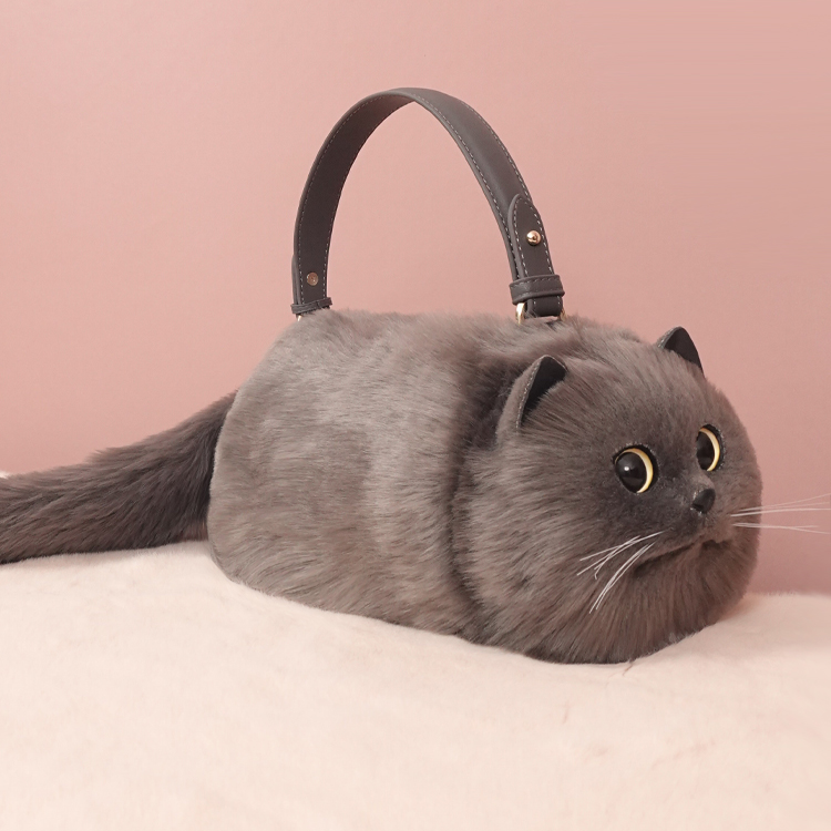 British Shorthair Black Cat Bag Plush Shoulder Bag for Daily Use