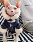 Sphynx Cat Biker Jacket – Faux Fur Lined Winter Coat for Hairless Cats