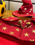 Red gothic mage hat and cape set, Halloween costume for cats and dogs
