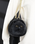 Black Shorthair Cat Bag Plush Shoulder Bag for Daily Use