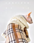 Sphynx Cat Winter Coat – Lamb Fleece with Check Collar