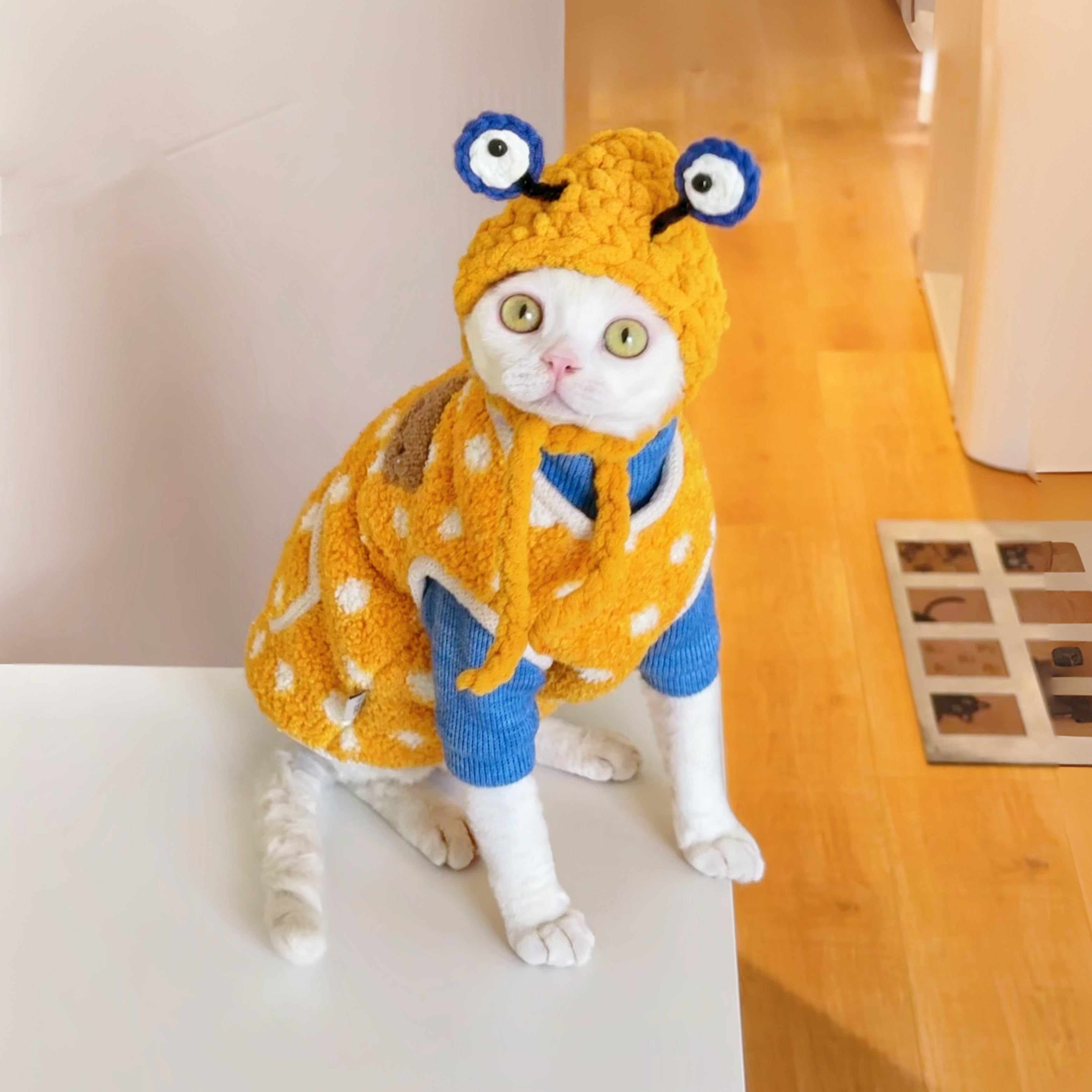 Yellow Polka Dots Fleece Onesies SphynxCat DevonRex Clothes