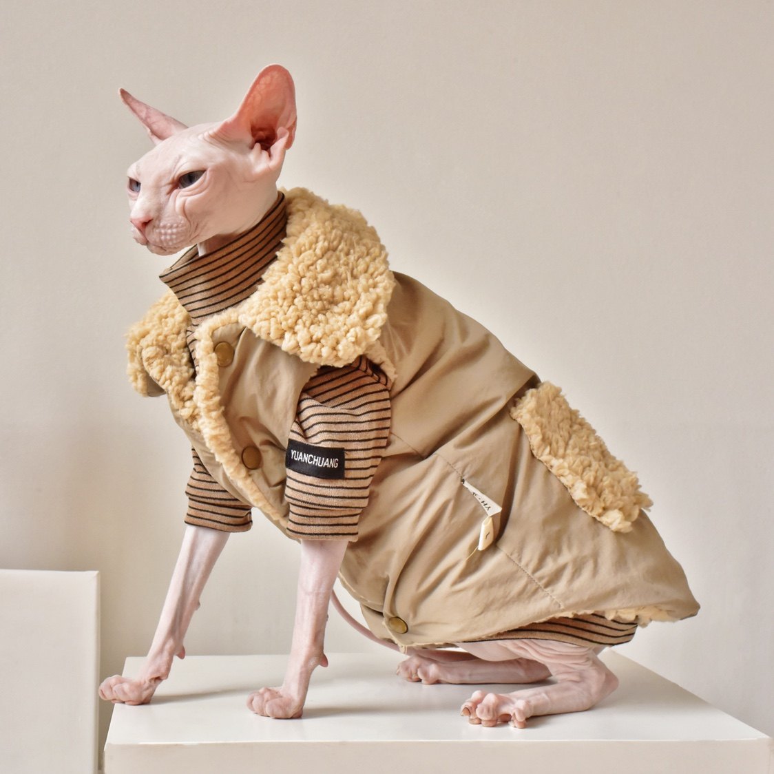 Weatherproof Faux Jacket Sphynx Cat Clothes