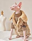 Sphynx Cat Turtleneck Shirt – Cotton Stripe (Beige & Green)