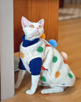 Sphynx Cat Fleece Coat – Tri Pom-Pom Winter Jacket (Devon Rex)