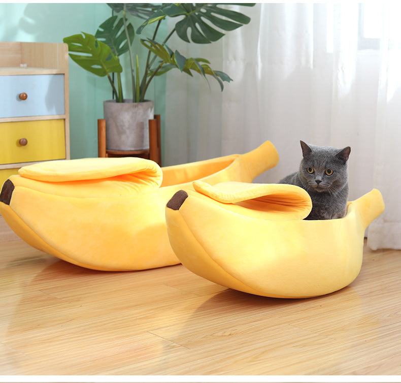 Banana-Shaped Semi-Enclosed Pet Bed