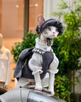 Grey British Bow Dress & Crystal Hat Set for Devon Rex & Sphynx Cats