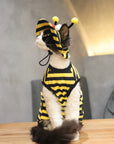 Sphynx Cat Outfit Set – Bee Striped Cotton Shirt & Hat