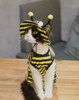 Sphynx Cat Outfit Set – Bee Striped Cotton Shirt & Hat