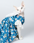 Blue Floral Dress for Cat With Bow Cute Outfit