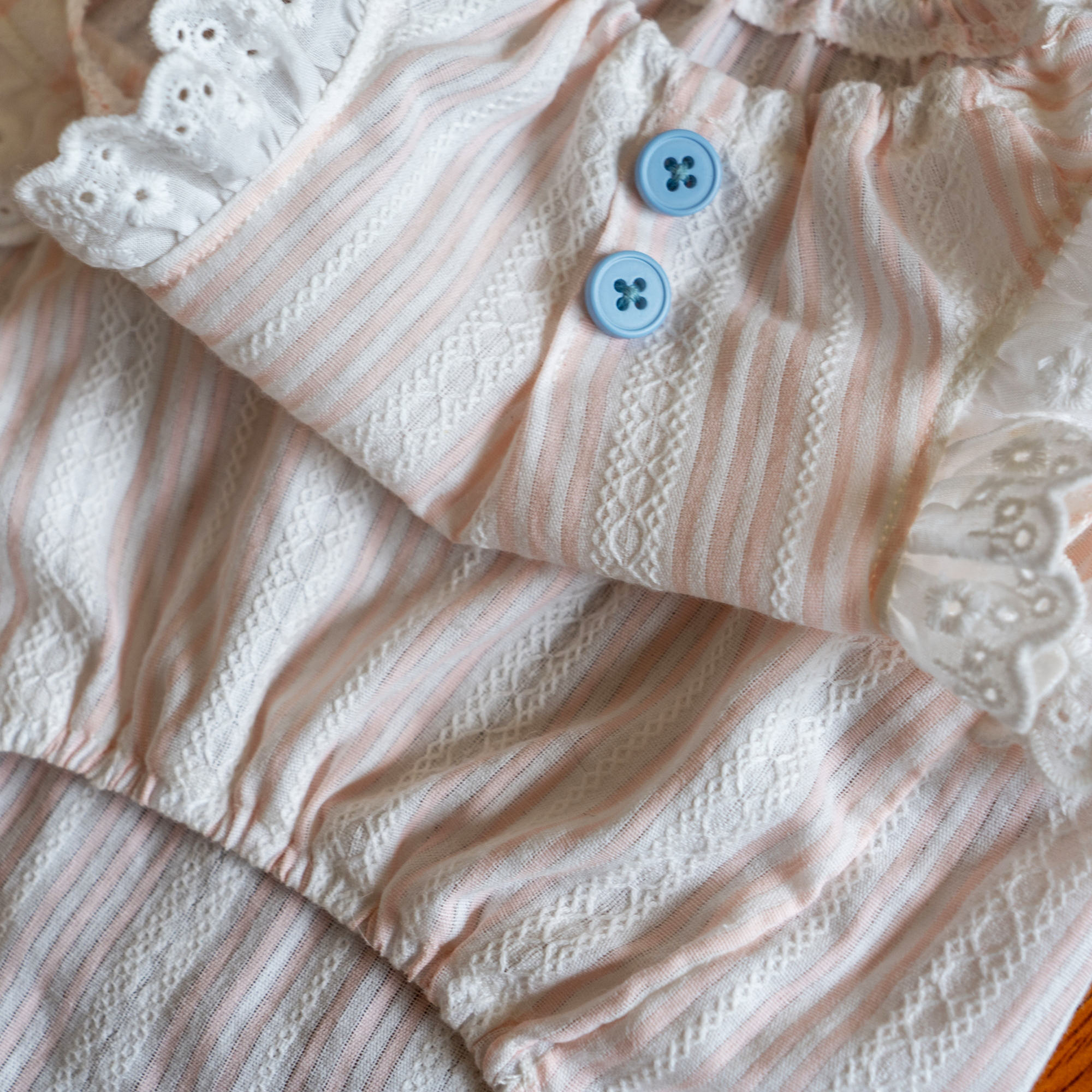 Cotton Dress- Striped & Lace Design Pink
