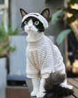 Sphynx Cat Turtleneck – Striped Cotton Base Layer (3 Colors)