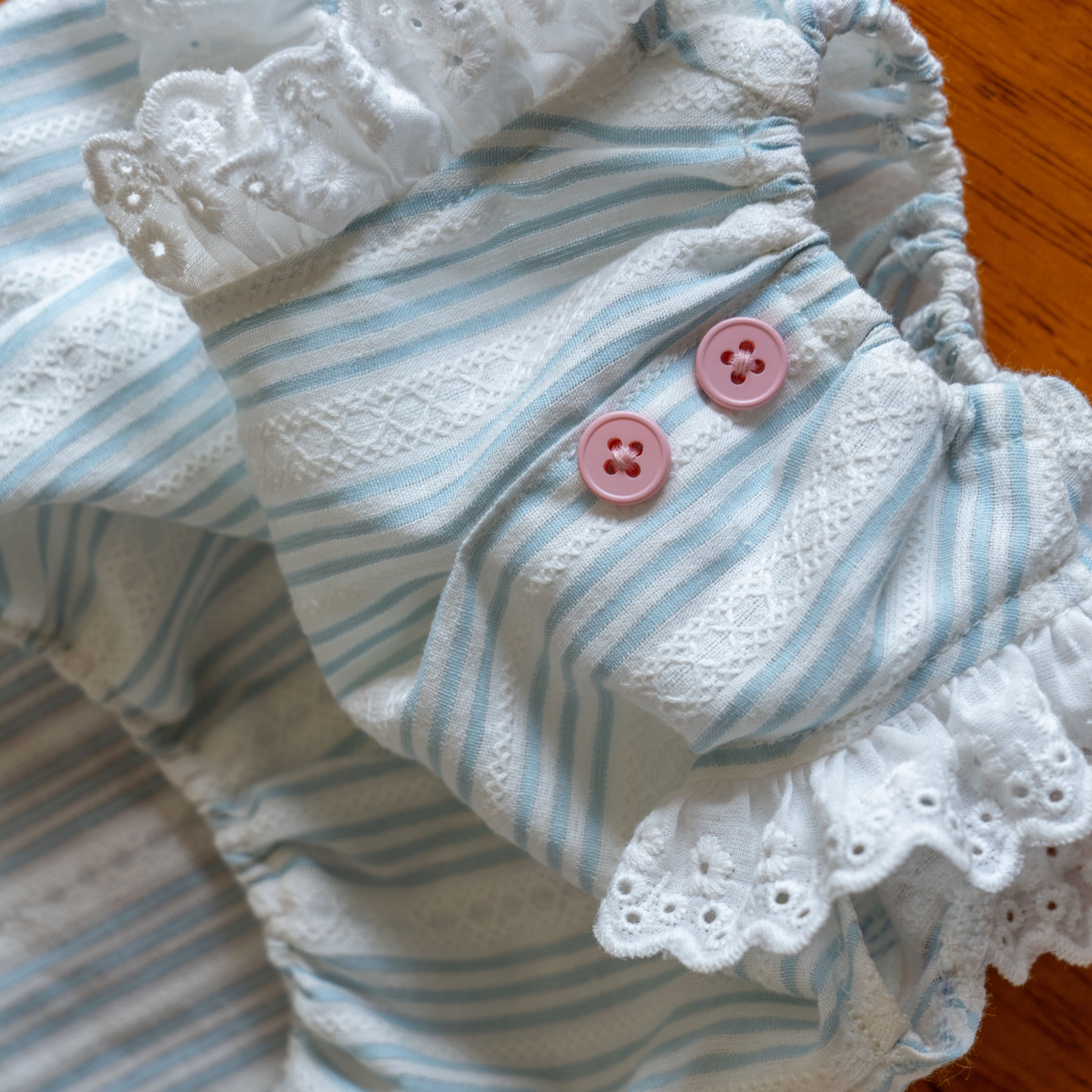 Cotton Dress- Striped & Lace Design