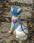 Cat Harness Backpack Set – Strawberry Denim (Harness, Leash & Hat)