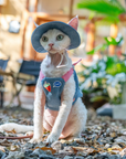 Cat Harness Backpack Set – Strawberry Denim (Harness, Leash & Hat)