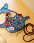 Denim Blue Patches Harness & Leash & Hat Set