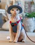 Denim Blue Patches Harness & Leash & Hat Set