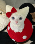 White with Red Bow Custom Knit Hat