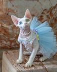 Layered Tulle Cake Dress with Wrinkle-Resistant Mesh Blue