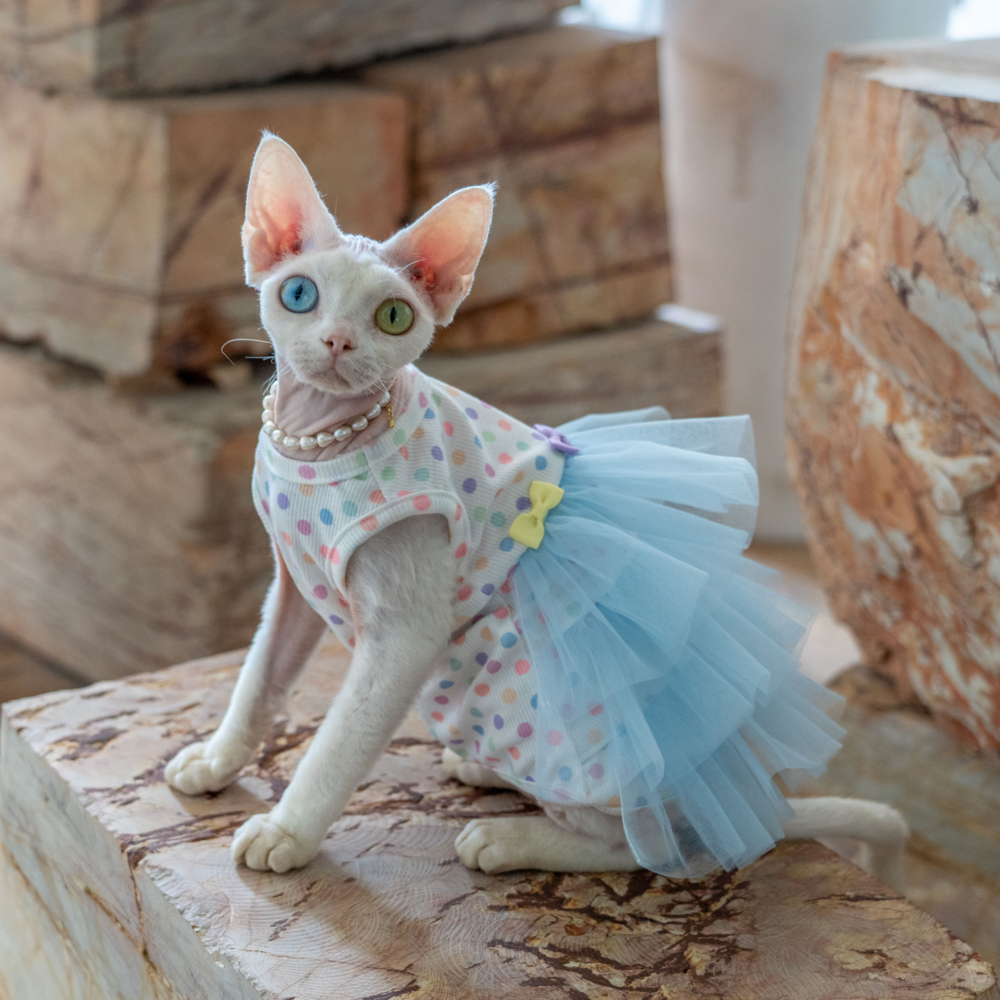 Layered Tulle Cake Dress with Wrinkle-Resistant Mesh Blue