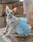Layered Tulle Cake Dress with Wrinkle-Resistant Mesh Blue