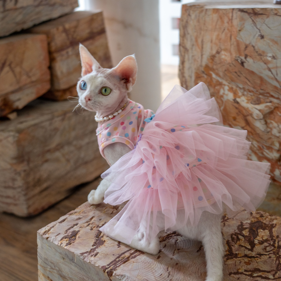 Layered Tulle Cake Dress with Wrinkle-Resistant Mesh Pink