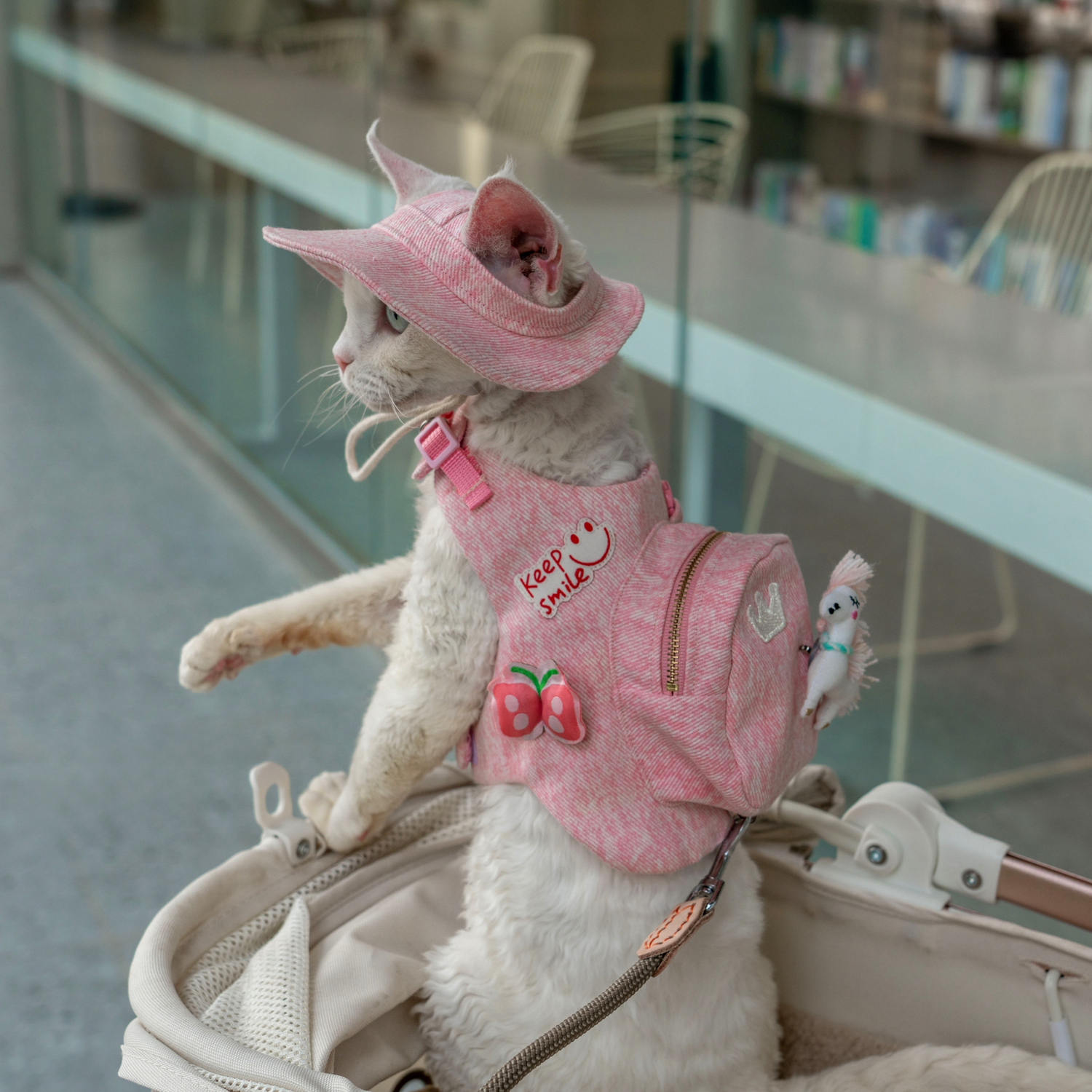 Pink Denim Backpack & Hat