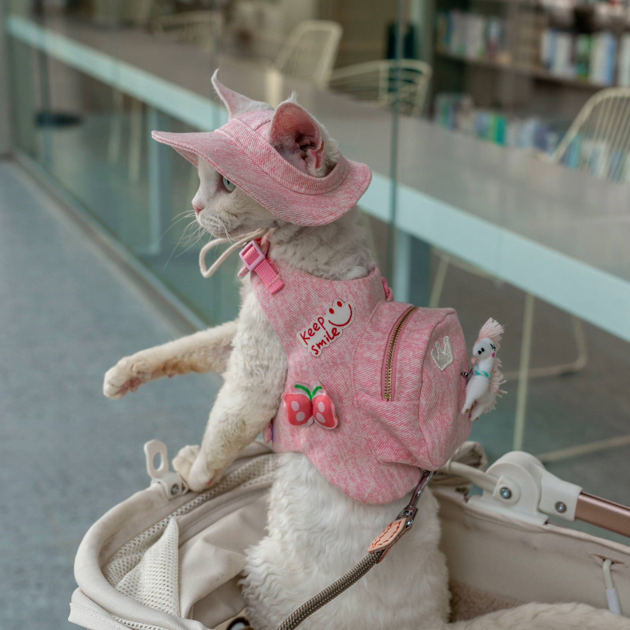 Pink Denim Backpack & Hat
