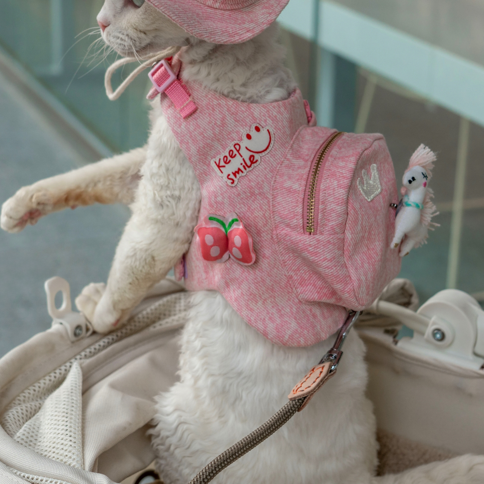 Pink Denim Backpack & Hat