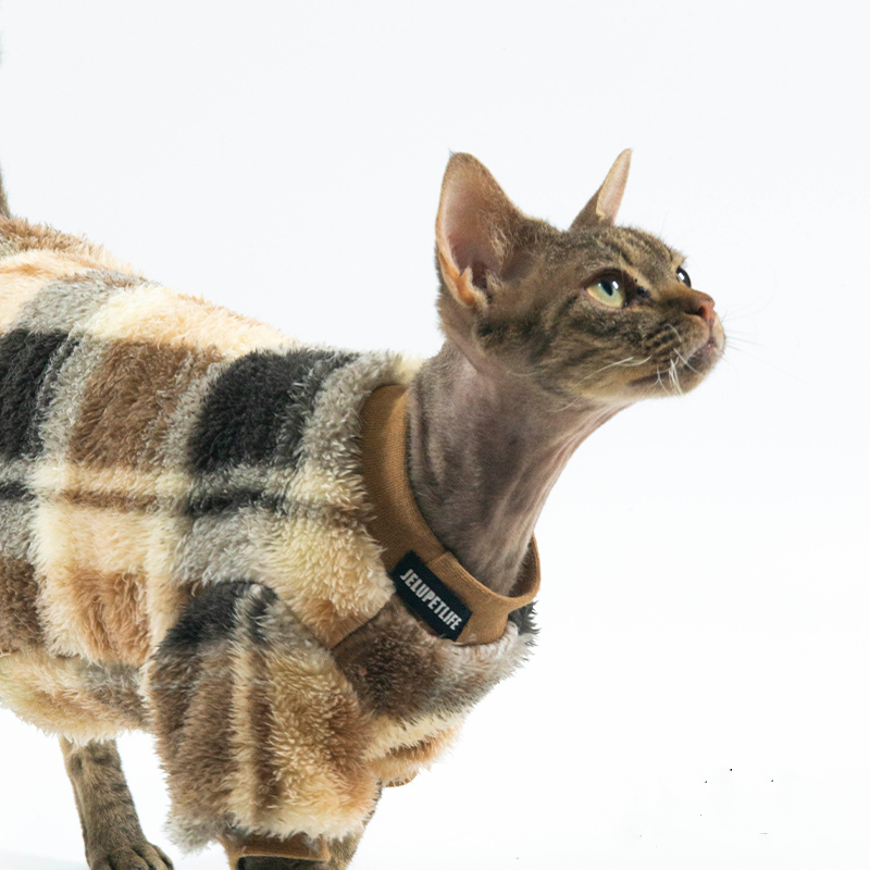 猫用チェック柄リバーシブルソフトフリースベスト