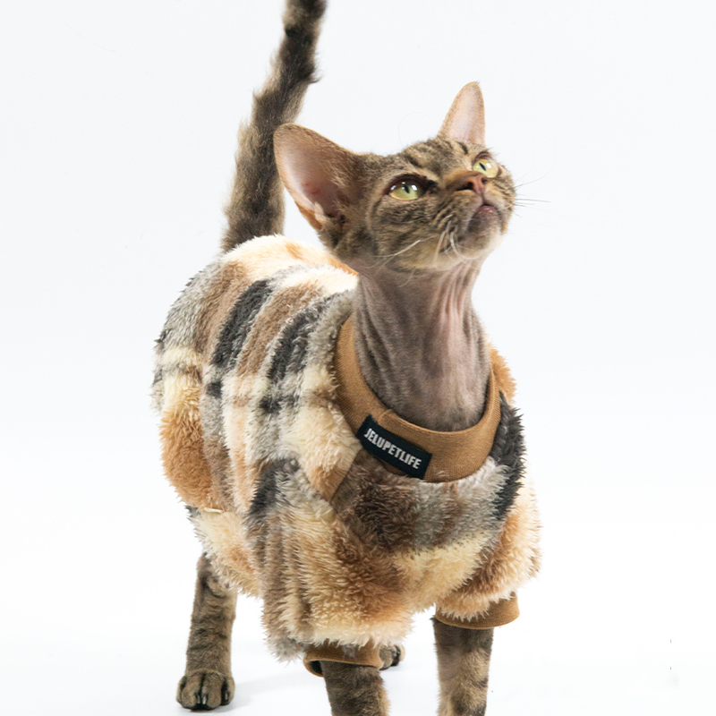 猫用チェック柄リバーシブルソフトフリースベスト