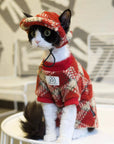 Red Plaid Set DevonRex Sphynx Cat Clothes