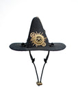 Steampunk witch hat with gold gear charms for Halloween