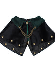 Steampunk mage cape in black and green velvet, flat lay