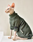 Sphynx Cat Turtleneck Shirt – Cotton Stripe (Beige & Green)