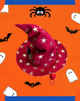 Red gothic mage hat with ear cutout design, Halloween cat costume