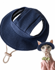 Sphynx Cat Bucket Hat – Cotton Denim Sun Hat with Ear Openings