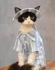 Sphynx Cat Outfit Set – Sky Blue Stripe Tee & Hat