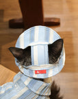 Sphynx Cat Outfit Set – Sky Blue Stripe Tee & Hat