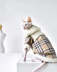 Sphynx Cat Winter Coat – Lamb Fleece with Check Collar