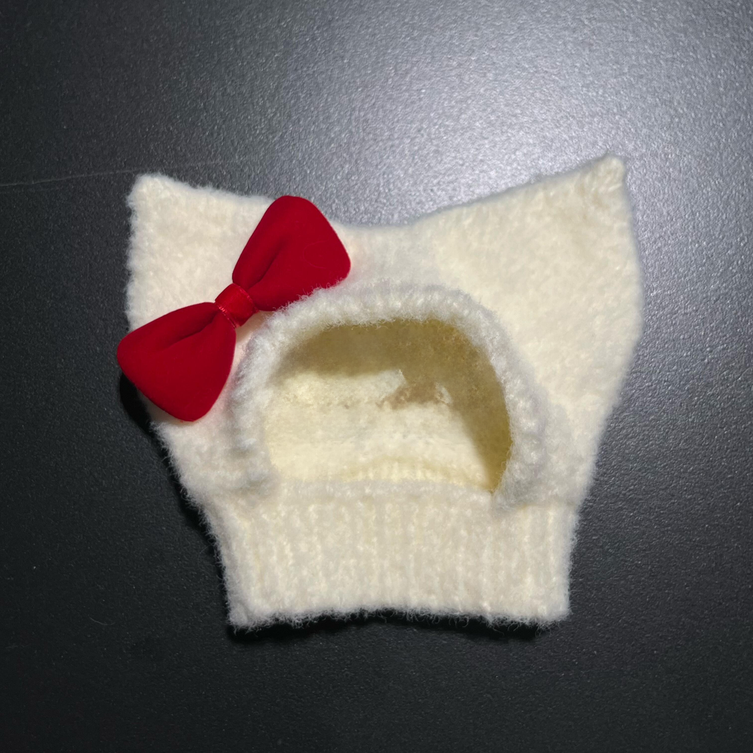 White with Red Bow Custom Knit Hat
