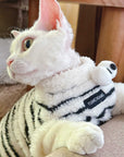 Sphynx Cat Fleece Onesie – Zebra Print Warm Bodysuit