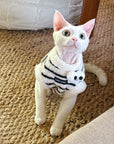 Sphynx Cat Fleece Onesie – Zebra Print Warm Bodysuit