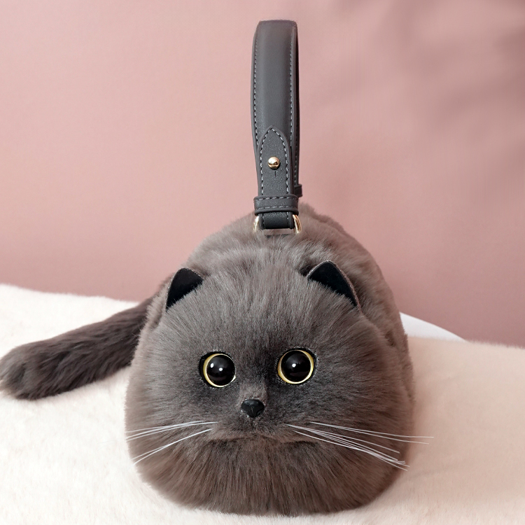 British Shorthair Black Cat Bag Plush Shoulder Bag for Daily Use