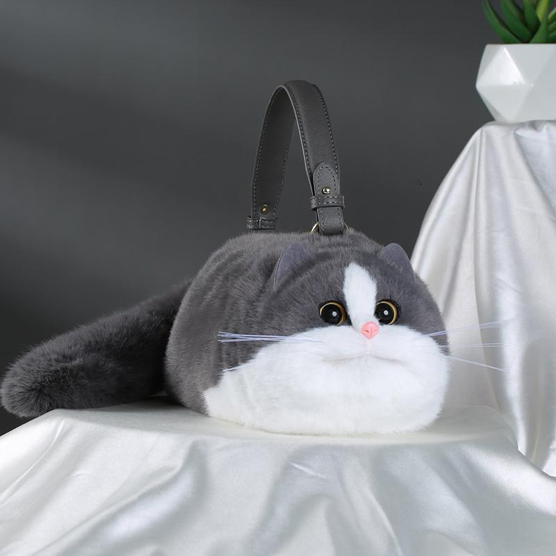 British Shorthair Black White Cat Bag Plush Shoulder Bag for Daily Use